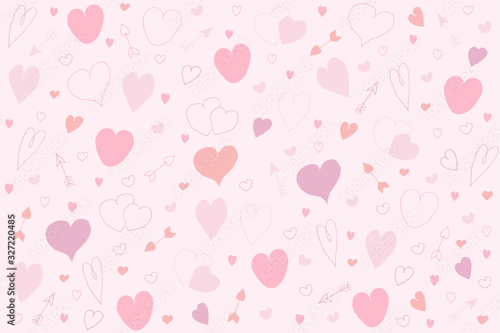 Pink hearts pattern. Doodle illustration of a big and small heart on a pink background. Pink hearts pattern. Doodle illustration of a big and small heart on a pink background.