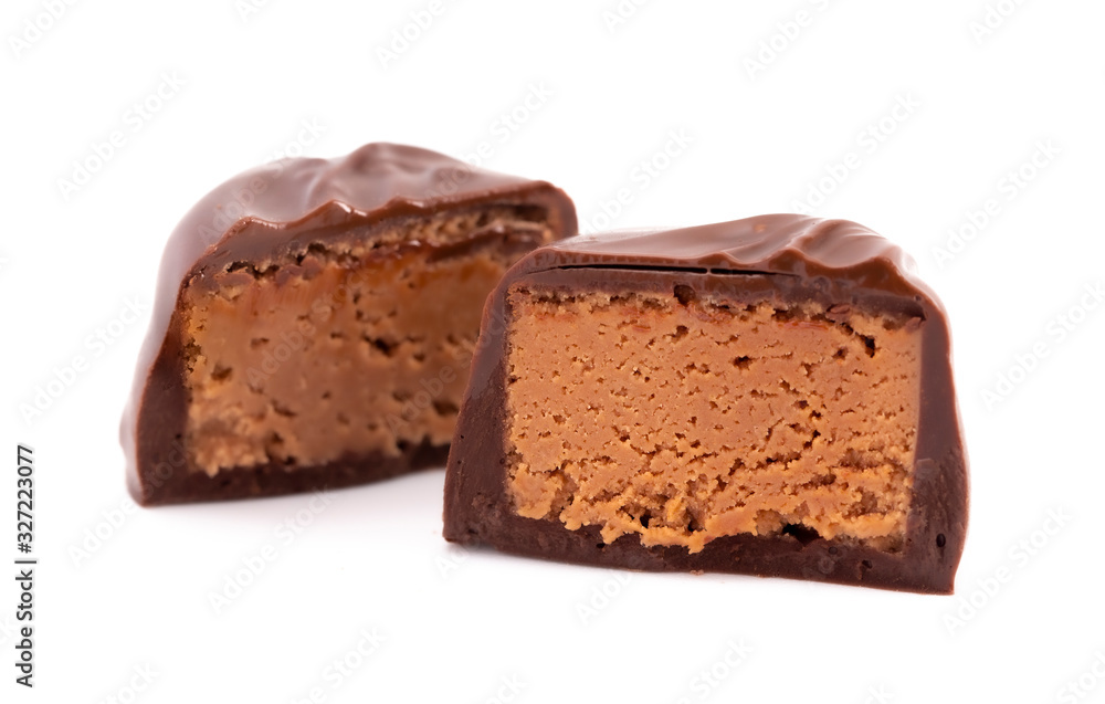 Chocolate Fudge Truffle Cut Open and Isolated on a White Background Chocolate Fudge Truffle Cut Open and Isolated on a White Background