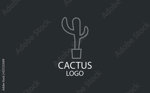 Cactus logo. Parallel rounded lines style illustration.