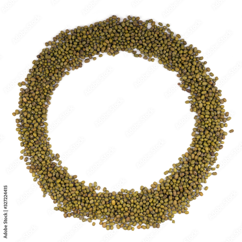 Raw lentils laid out in the shape of a circle, close up, place for text Raw lentils laid out in the shape of a circle, close up, place for text