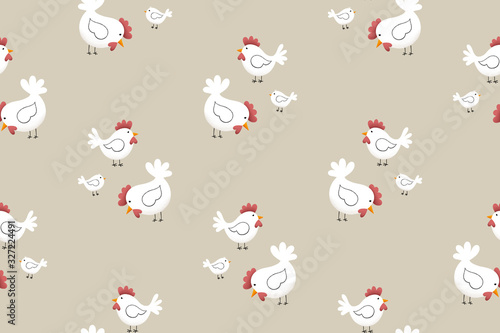 Easter chicken pattern, spring hen and chicken bird holiday seamless pattern