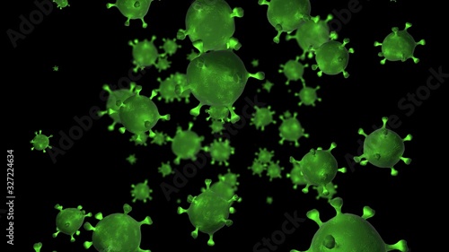 Illustration de virus et d'épidémie , vue microscopique d'un micro-organisme vert