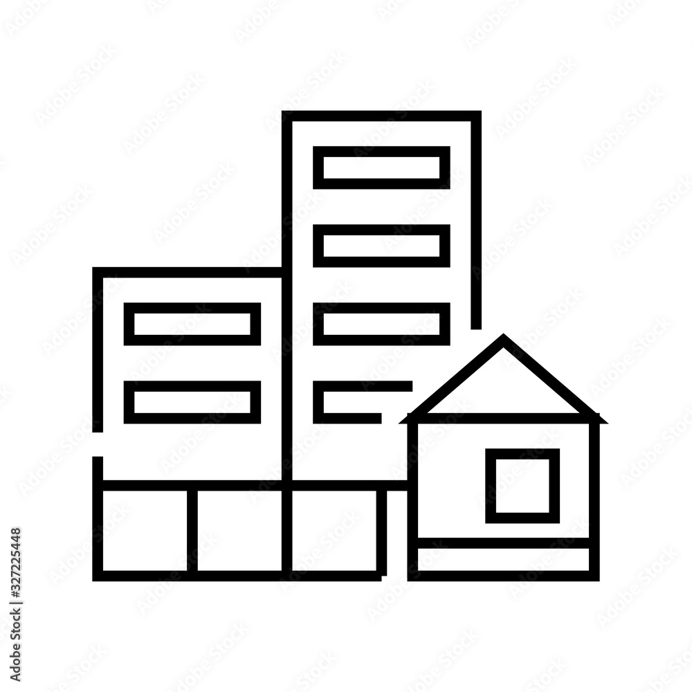 Office buldings line icon, concept sign, outline vector illustration, linear symbol. Office buldings line icon, concept sign, outline vector illustration, linear symbol.