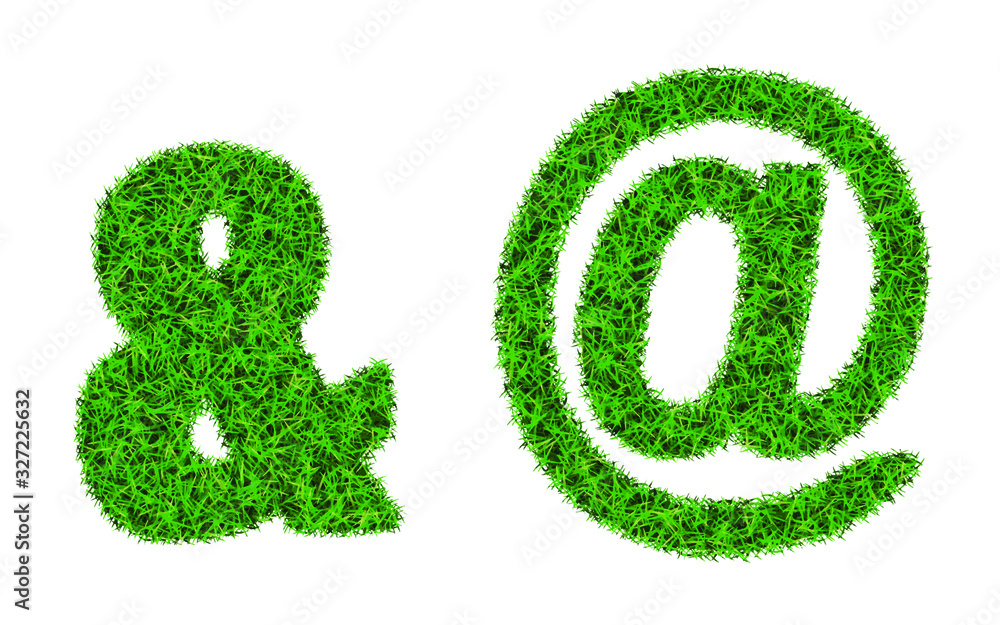 Green grass font. Punctuation symbols and signs. Green grass font. Punctuation symbols and signs.