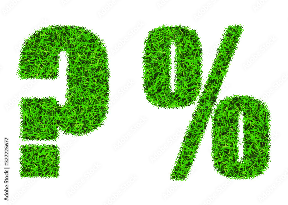 Green grass font. Punctuation symbols and signs. Green grass font. Punctuation symbols and signs.
