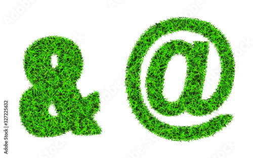 Green grass font. Punctuation symbols and signs. 