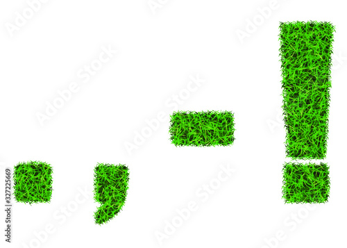 Green grass font. Punctuation symbols and signs. 