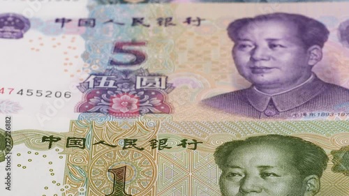 Wallpaper Mural China yuan banknotes close up tracking. Chinese renminbi. Currency background. Slider shot, low angle. 4K, 422 10 bit Torontodigital.ca