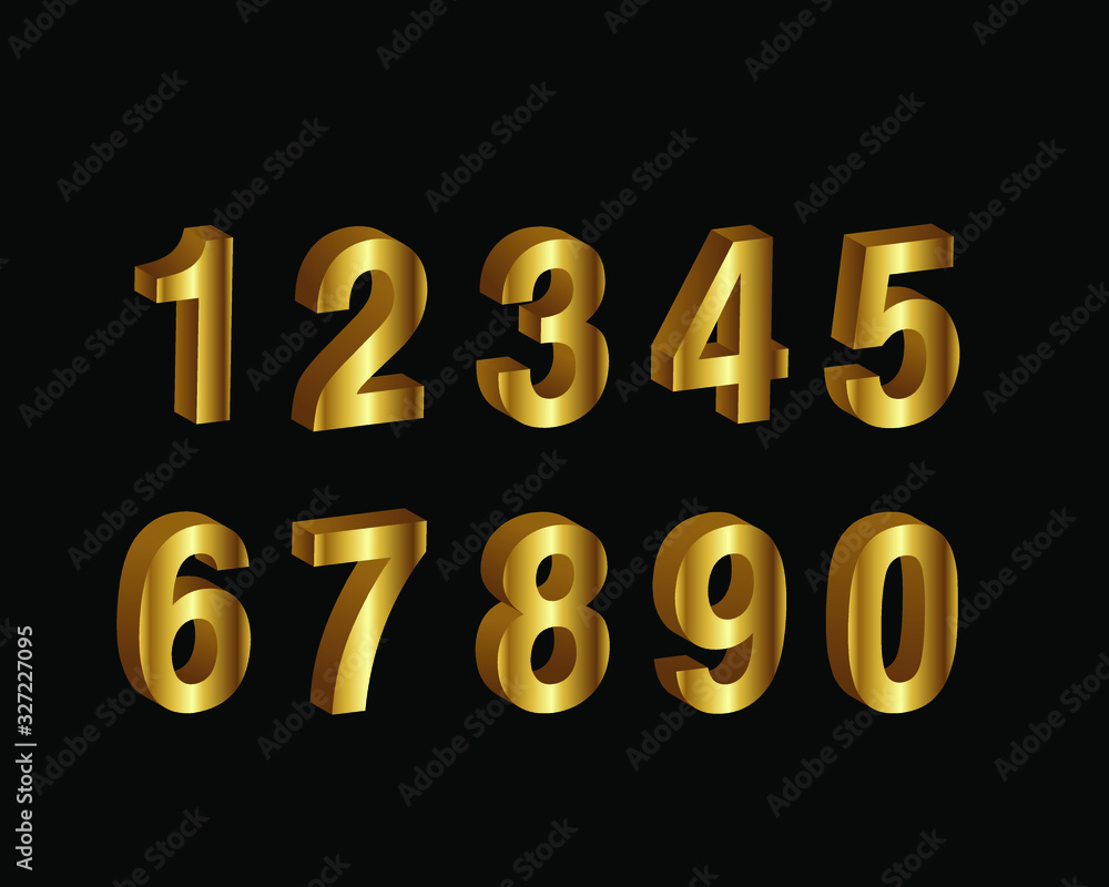 Set of golden volume digits from zero to nine on a black background, vector Set of golden volume digits from zero to nine on a black background, vector