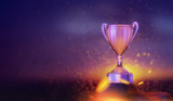winner cup in the sunset sky background, 3D illustration