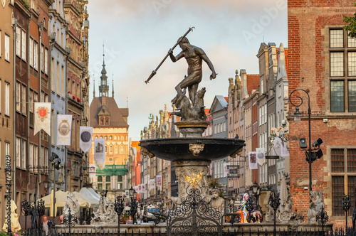 Statue of Neptune fountain in old town of Gdansk