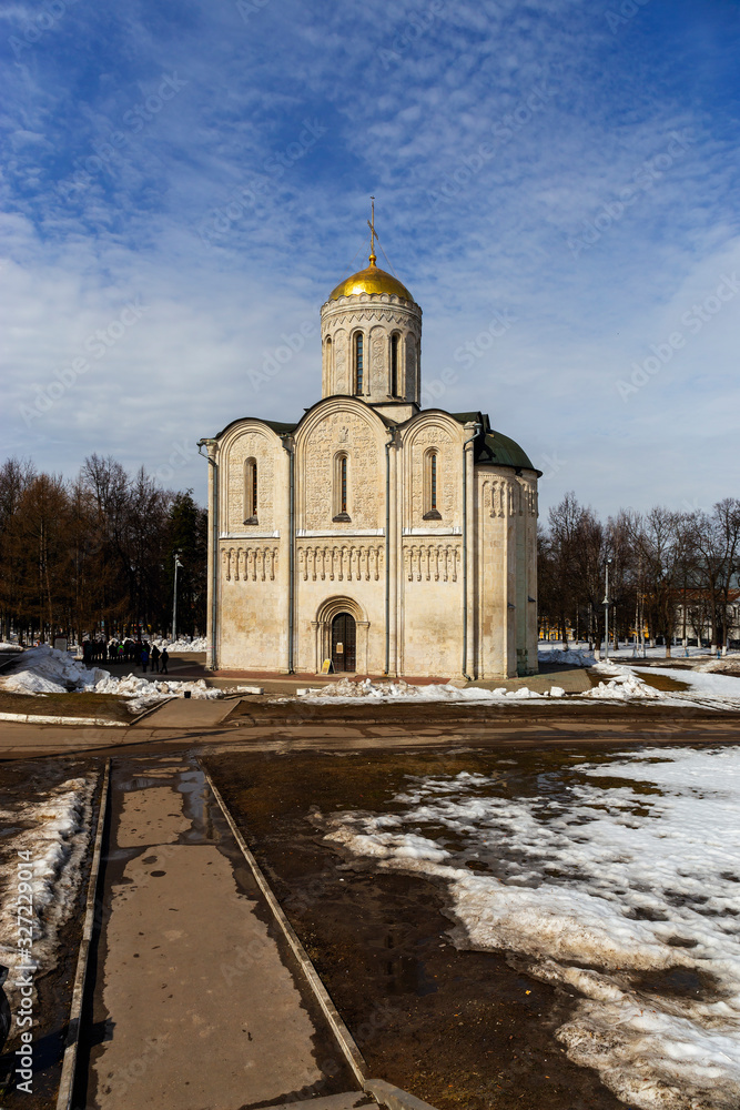 The view of Dmitrievsky Cathedral is in early spring. Vladimir, Russia.