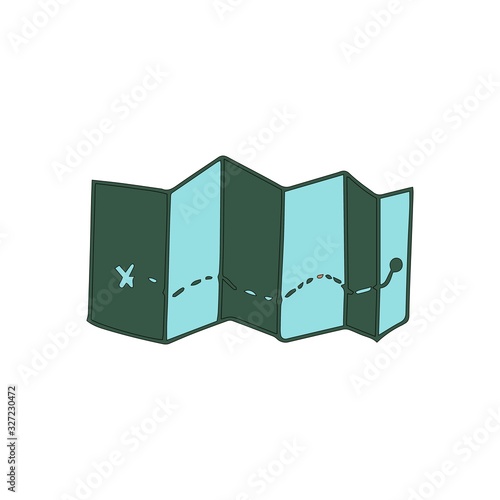 Travel orienteering map in cartoon style isolated on white background. Sign icon. Vector simple illustration.