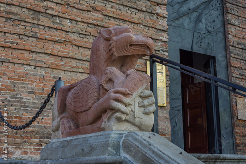 Grifo stilofori at the entrance of the Abbey of Santa Giustina at the largest square in the city of Padova known as Prato della Valle