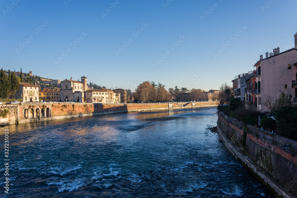 View on the city of Verona from the Adige river that crosses it