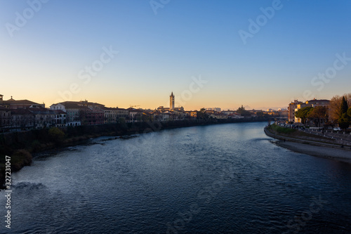 View of Verona and the Adige river from the Castelvecchio bridge, also known as the Scaliger bridge