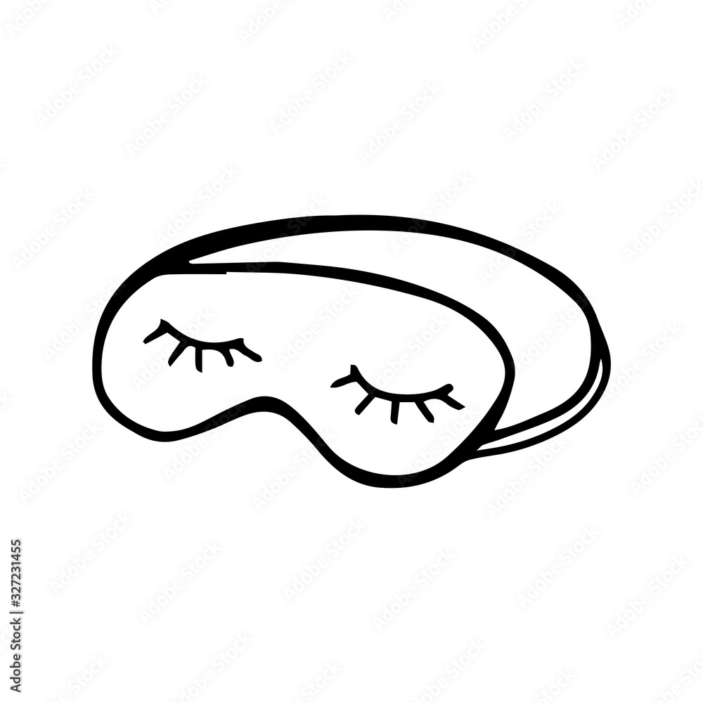 Sleep mask in doodle style isolated on white background. Sign icon. Vector outline illustration. Sleep mask in doodle style isolated on white background. Sign icon. Vector outline illustration.