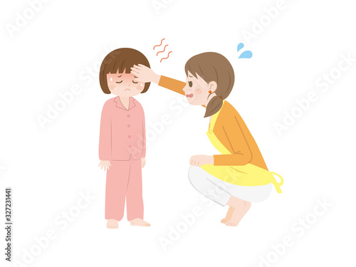 熱が出る女の子のイラスト