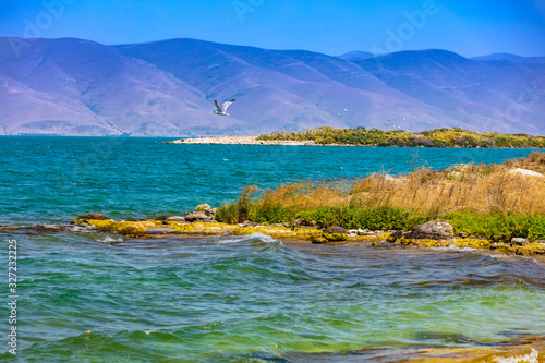 Lake Sevan panorama landscape Gegharkunik Armenia landmark