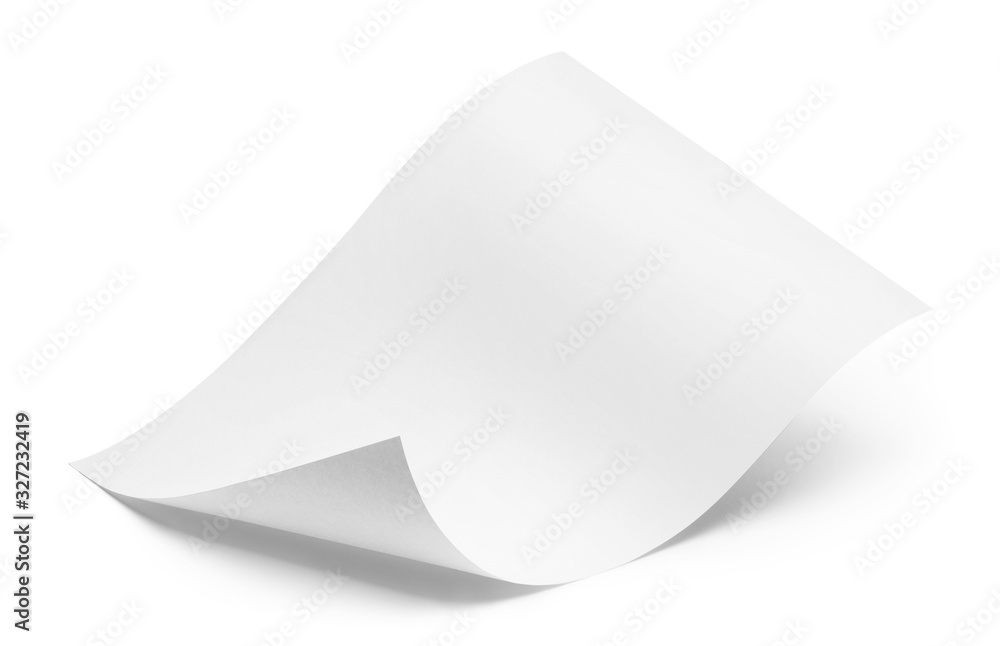 Blank bended paper sheet, isolated on white background Blank bended paper sheet, isolated on white background