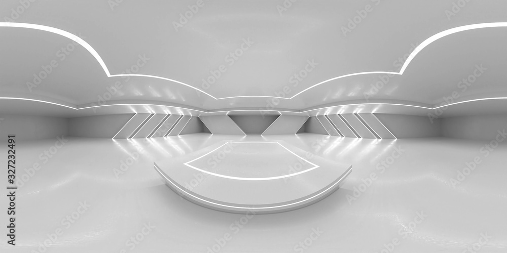Full 360 degree equirectangular panorama hdri of modern futuristic white building  interior 3d render illustration Stock Illustration | Adobe Stock