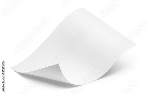 Blank bended paper sheet, isolated on white background photo