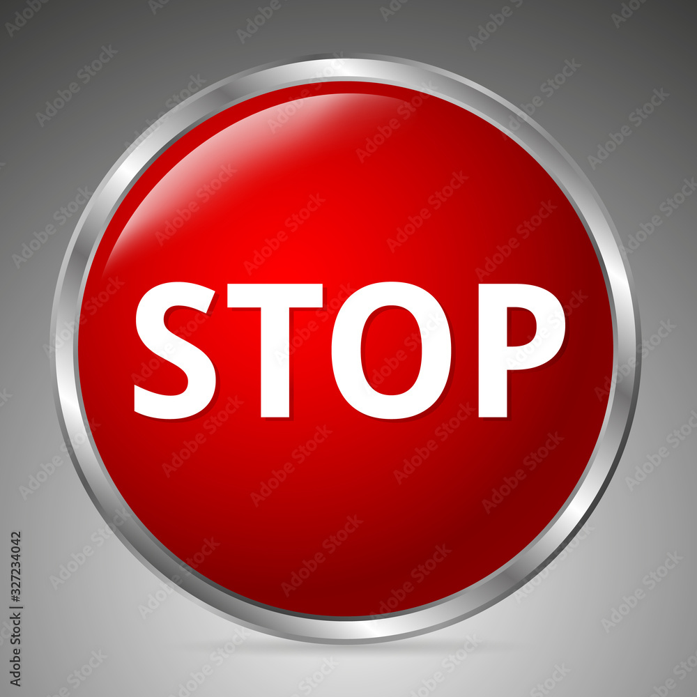 Big red stop button on a gray background. 3D style. Vector illustration Big red stop button on a gray background. 3D style. Vector illustration