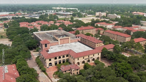 Aerial flying over Louisiana State University, Baton Rouge, Louisiana, USA. 23 June 2019 photo