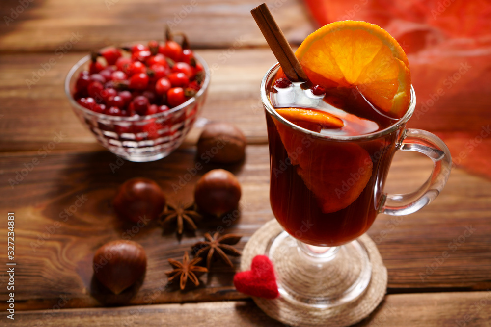 Tasty chestnuts and mulled wine with berries. Tasty chestnuts and mulled wine with berries.