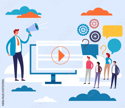 People characters agitation announcement protest concept. Vector flat graphic design illustration