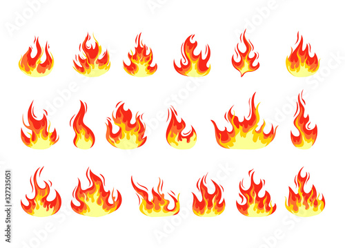 Fire flame cartoon set. Vector flat graphic design illustration
