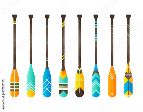 Set of realistic oar paddle. Isolated wood