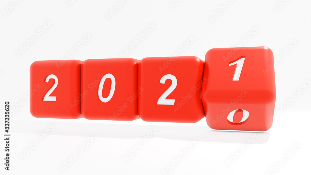 2021 New year change, turn. 2021 start 2010 end, dice isolated against white background. 3d illustration 2021 New year change, turn. 2021 start 2010 end, dice isolated against white background. 3d illustration