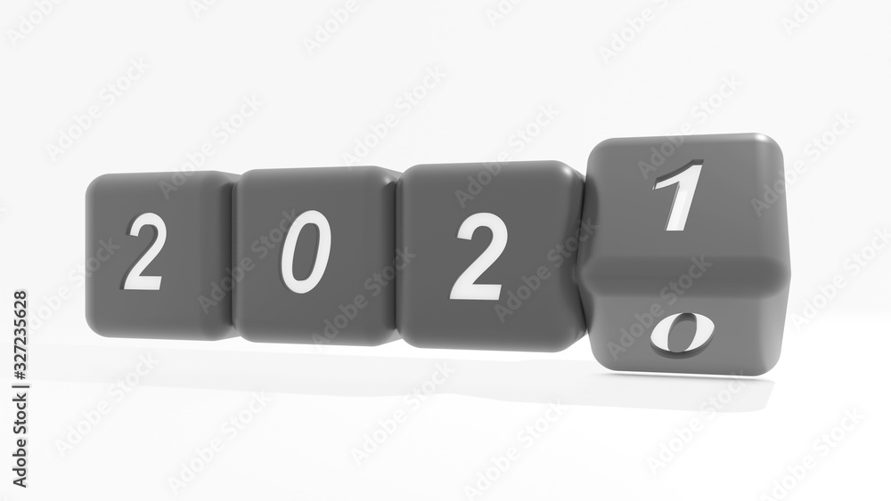 2021 New year change, turn. 2021 start 2010 end, dice isolated against white background. 3d illustration 2021 New year change, turn. 2021 start 2010 end, dice isolated against white background. 3d illustration