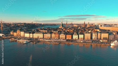 Wallpaper Mural STOCKHOLM, SWEDEN - FEBRUARY, 2020: Aerial view of Stockholm city centre Gamla stan. Flying over buildings in old town. Torontodigital.ca