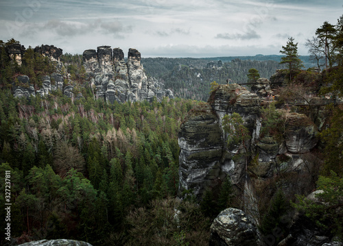 Magnificent cliffs in the area of Bastei, Germany. Beautiful nature screensaver photo