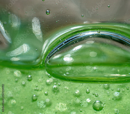 abstract green bubbles in a bottle