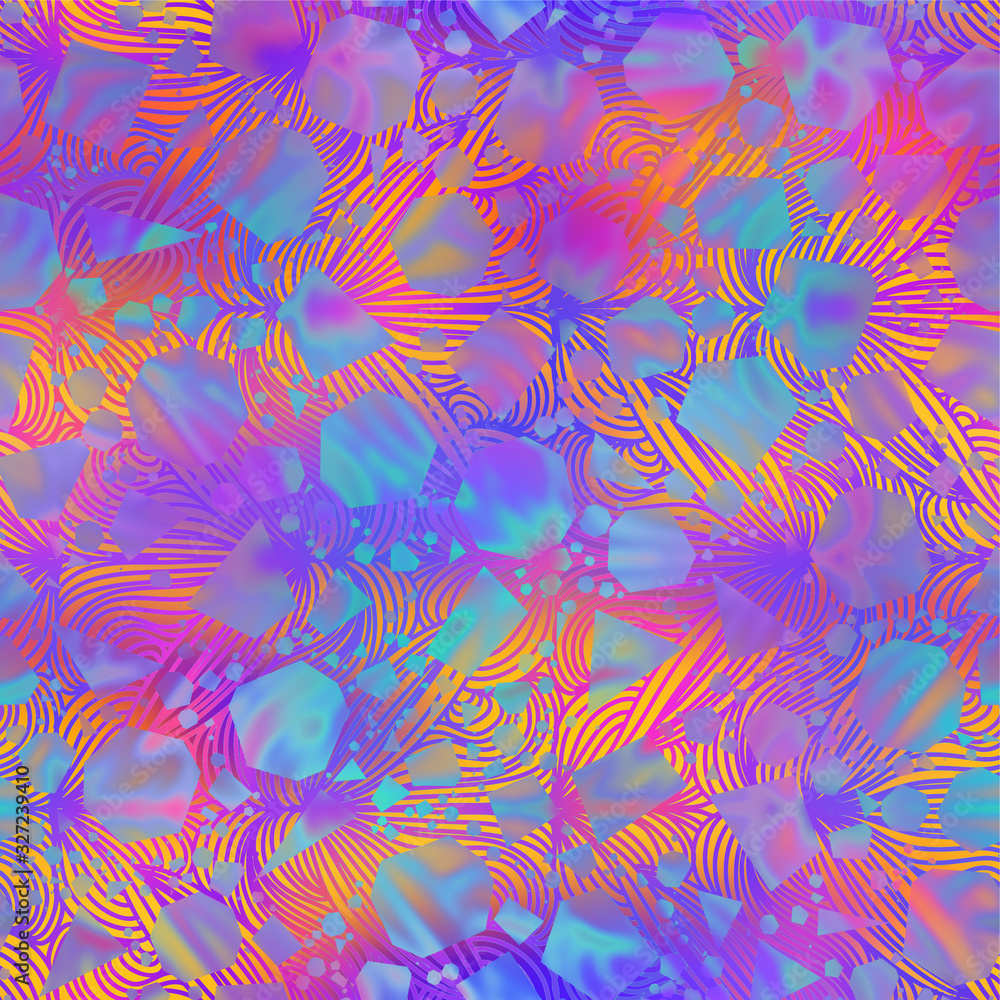 Vivid hyper bright over saturated tropical ethereal rainbow design. Seamless repeat raster jpg pattern swatch for textile or surface design. Psychedelic neon gradient ombre colors.