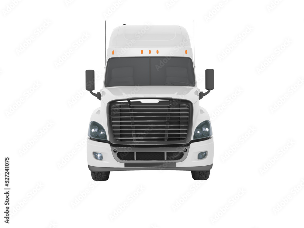 3d rendering of white truck for cargo transportation front view on white background no shadow 3d rendering of white truck for cargo transportation front view on white background no shadow