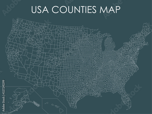 White USA Counties Map on Gray Background