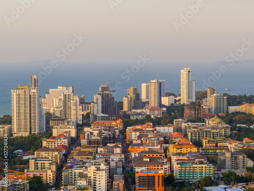 Sunset aerial view of Pattaya, Thailand