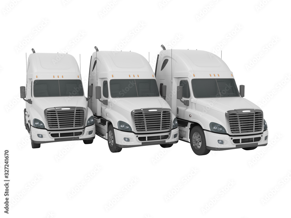 3d rendering of white truck group for long distance trucking on white background no shadow 3d rendering of white truck group for long distance trucking on white background no shadow
