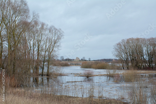 Ancient ruins on the banks of the Volkhov River, Veliky Novgorod, Russia