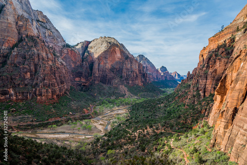 Beautiful view of the canyon from the top of Angels Landing, Zion National Park Utah USA