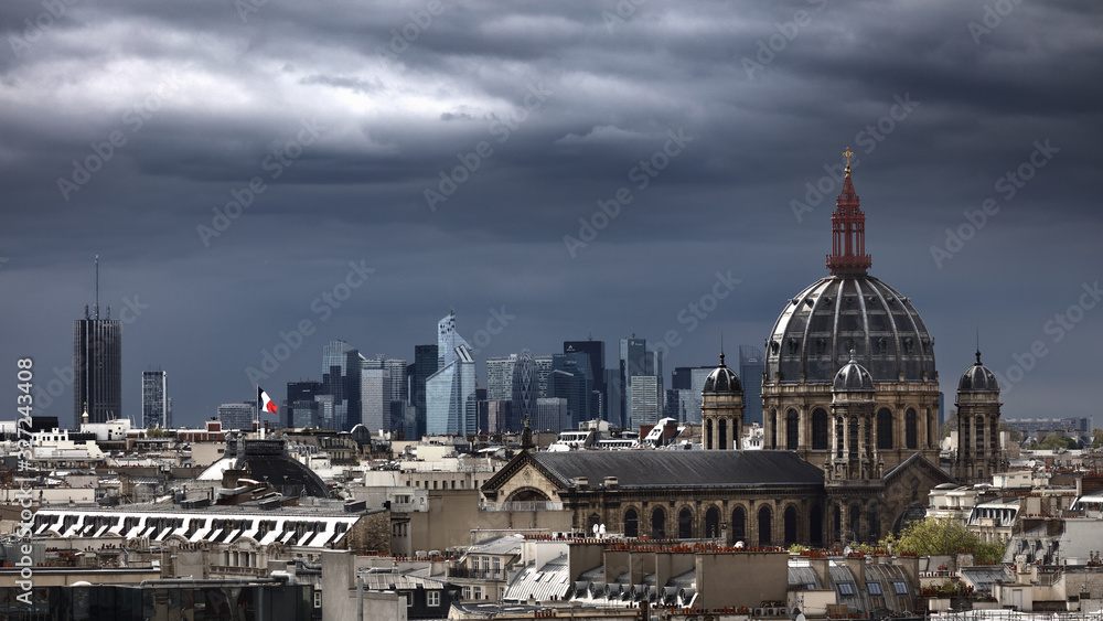 View on Paris with business district La Defense in the background