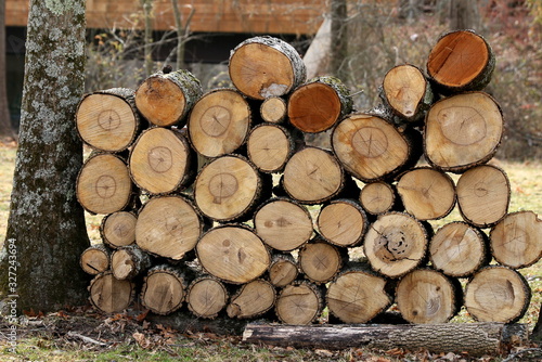 The wood has been chopped and stacked.