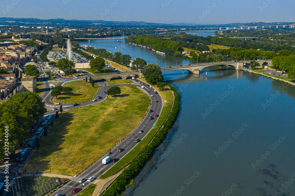 Beautiful Avignon city by the bank of Rhone river, France