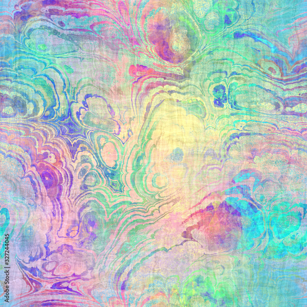 Holographic foil vivid trendy seamless fractal marble pattern. Opalescent psychedelic design in pastel rainbow colors. Cosmic futuristic iridescent graphic swatch.