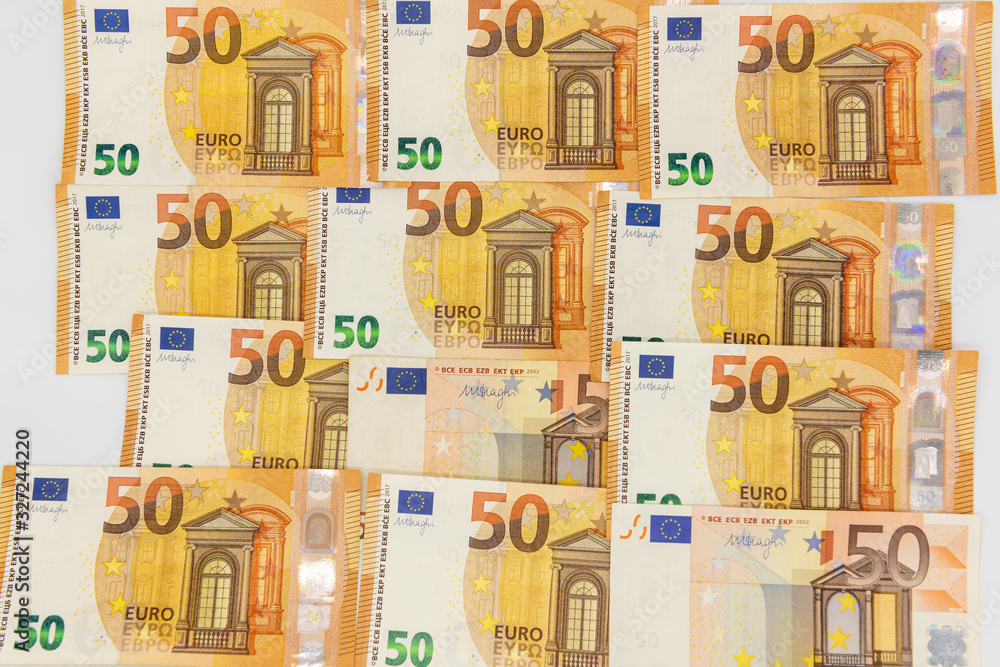 Cluster of Fifty Euro Banknotes