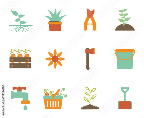 Isolated gardening flat style icon set vector design